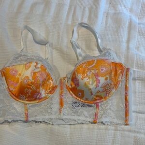 Adore Me Vibrant Orange and White Lace Bra